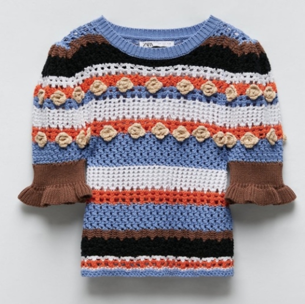 Zara floral knit sweater